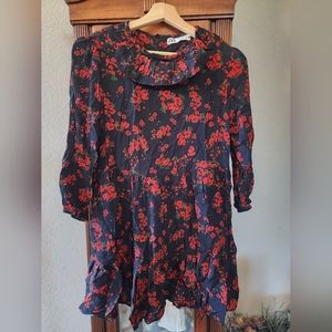 Zara Black/Red Floral Dress XS